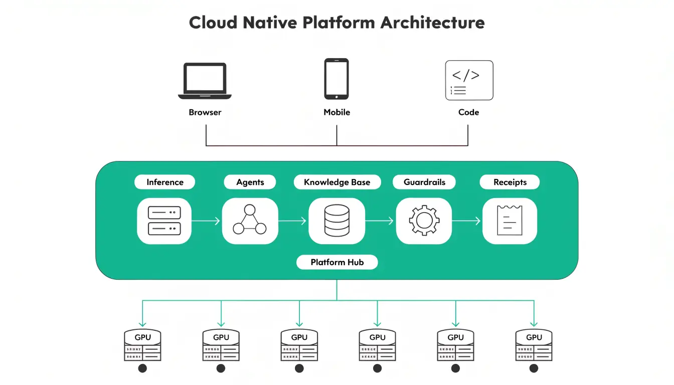 Ryvion platform architecture: clients, hub, and GPU nodes
